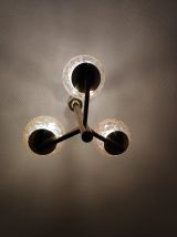 lustre 3 globes verre fumé et craquelé