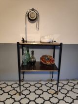 desserte 2 plateaux formica marron sur roulettes