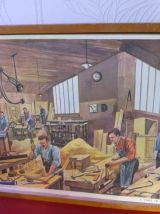 4 Affiches scolaires Rossignol et Cadre d'origine en bois 