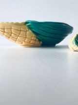 Ensemble beurrier et couteau épi de maïs, céramique barbotin