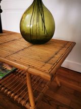 Table basse rotin et bambou vintage