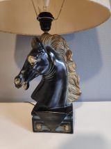 lampe tête de cheval en plâtre et abat-jour gris bleu