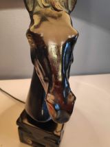 lampe tête de cheval en plâtre et abat-jour gris bleu