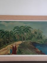 Grand Tableau "L'oasis animé" signé