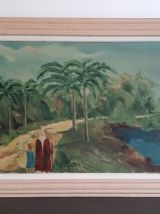 Grand Tableau "L'oasis animé" signé