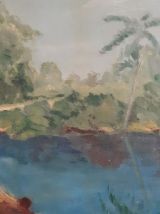 Grand Tableau "L'oasis animé" signé