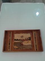 Plateau de service en bois de marqueterie.