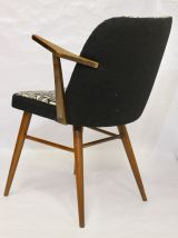 Chaise scandinave avec accoudoirs retapissée tissu jacquard 