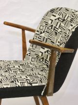 Chaise scandinave avec accoudoirs retapissée tissu jacquard 