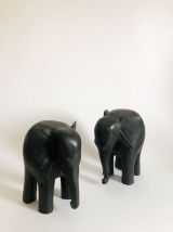 Paire Sculptures éléphants afrique bois ébène