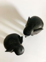 Paire Sculptures éléphants afrique bois ébène