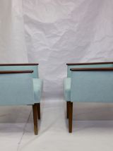 Paire de fauteuils cube tissu bleu claire année 1960 entière