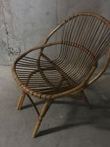 Fauteuil corbeille en rotin années 60