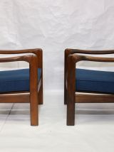 Paire de fauteuils style scandinave années 60 tissu bleu