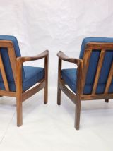 Paire de fauteuils style scandinave années 60 tissu bleu