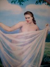 Grand tambourin décoratif illustré. Italie, années 60-70 