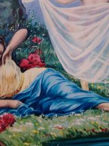 Grand tambourin décoratif illustré. Italie, années 60-70 