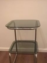 Table d’appoint chrome verre fumé 1970