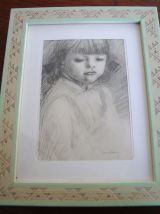 Tableau - Portrait de fillette signé Messina. Dessin.