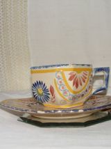 Ancienne tasse à chocolat et soucoupe QUIMPER 