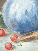 Tableau - Aquarelle ancienne fruits et pichet bleu