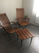 Fauteuil bois massif, vintage, polyconfort, inclinable