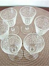 6 verres à pied gravés