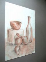 Tableau Nature morte fruits et bouteille