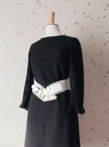 Vintage 60 robe trapèze crêpe  dentelle noire M