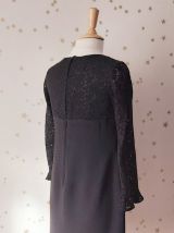 Vintage 60 robe trapèze crêpe  dentelle noire M