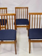 Set de 4 chaises scandinave année 50 restaurées tissu bleu f