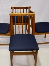 Set de 4 chaises scandinave année 50 restaurées tissu bleu f