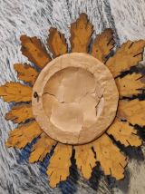 miroir soleil petit en bois doré avec crochet