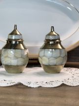 2 Pots en Nacre et Laiton - Vintage - Très Bon Etat