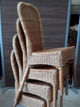 4 chaises rotin vintage 1970 avec  pastille