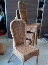 4 chaises rotin vintage 1970 avec  pastille