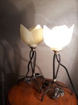 duo de petites lampes fer forge et tulipe    1920 a 30 