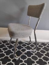 chaise de bureau "traineau" tissu gris et métal tubulaire 