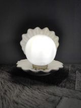 lampe coquille céramique blanche et globe opaline
