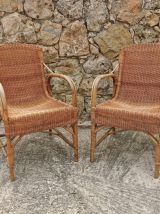 Paire de fauteuils en rotin Audoux Minet 1960