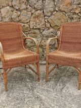Paire de fauteuils en rotin Audoux Minet 1960