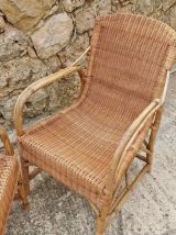 Paire de fauteuils en rotin Audoux Minet 1960