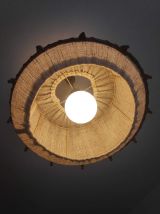 suspension en rotin et toile de lin des années 70