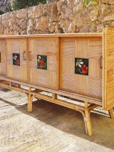 Enfilade en rotin et céramique 1960