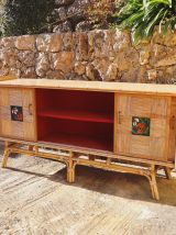 Enfilade en rotin et céramique 1960