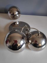 lustre 3 globes en métal chromé des années 80
