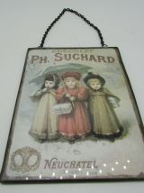 carte postale publicitaire chocolat Suchard sous verre