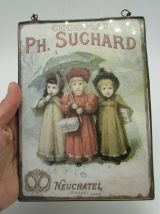 carte postale publicitaire chocolat Suchard sous verre