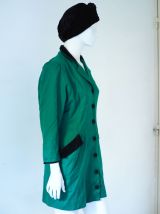 Robe crayon en laine verte forêt manches gigots 80s