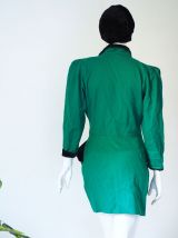 Robe crayon en laine verte forêt manches gigots 80s